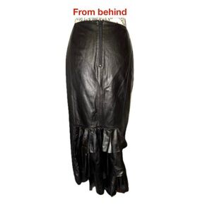 North Bound Leather Midi Black Leather Pencil Skirt with Frilled Back Hem